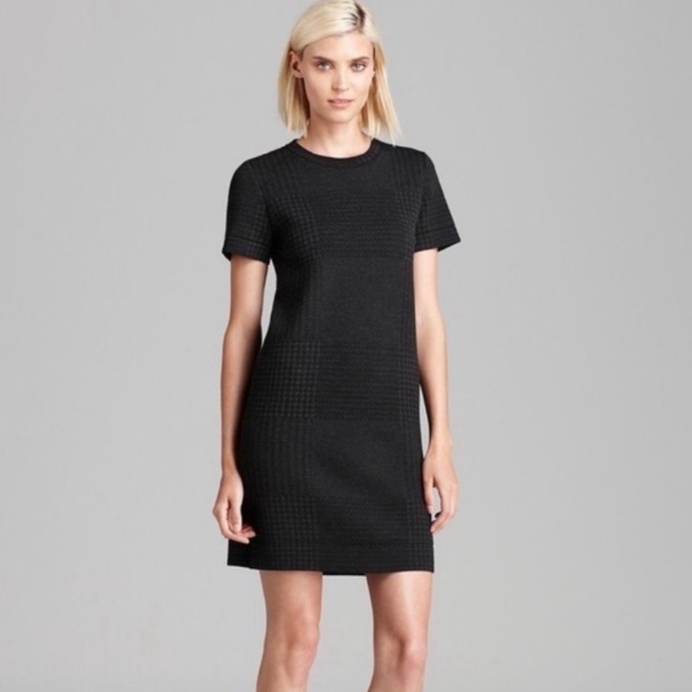 Theory Darmelle P Evian Stretch Houndstooth Wool Sweater Dress in Dark Gray